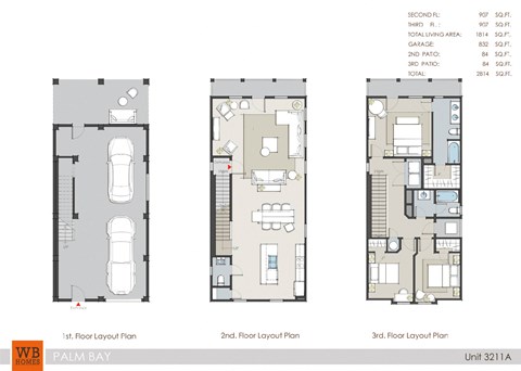 Floor plan for 3 beds, 2.5 baths, 1805 sqft